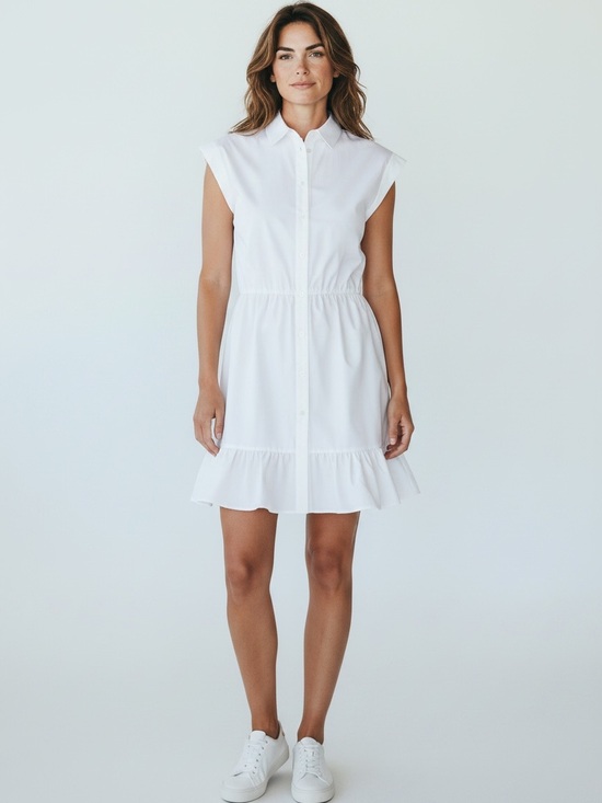 Veronica Beard Dresses & Skirts - Veronica Beard Ruched Shirt Dress with Ruffle Hem, Off White